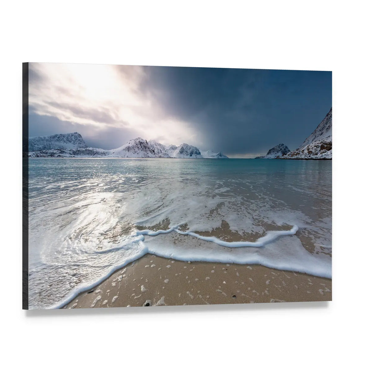 Haukland Beach Lofoten Norway Canvas Wall Art, single panel gallery wrapped canvas, angled product view