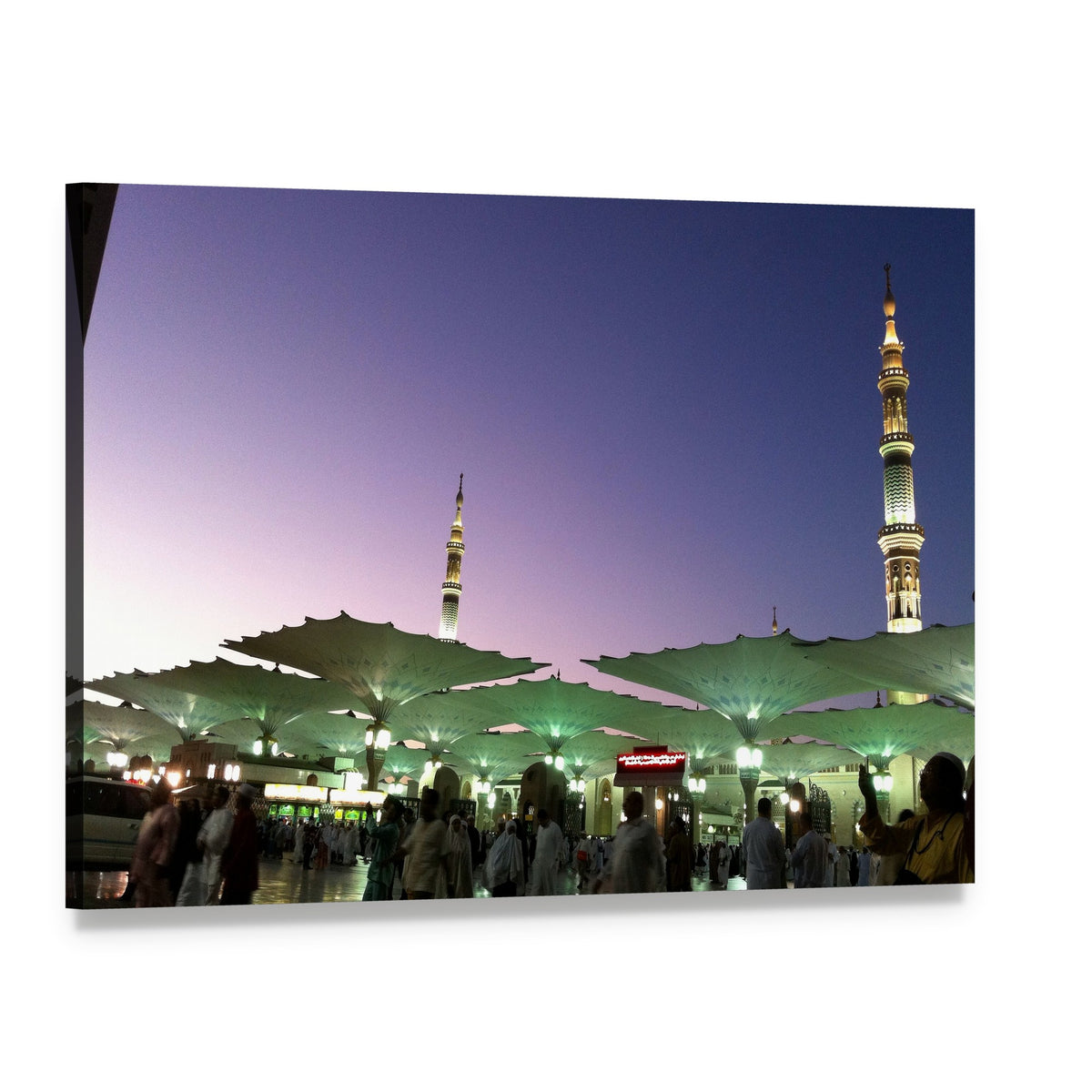 Umbrellas at An-nabawi Mosque in Medinah Canvas Wall Art, single panel gallery wrapped canvas, angled product view