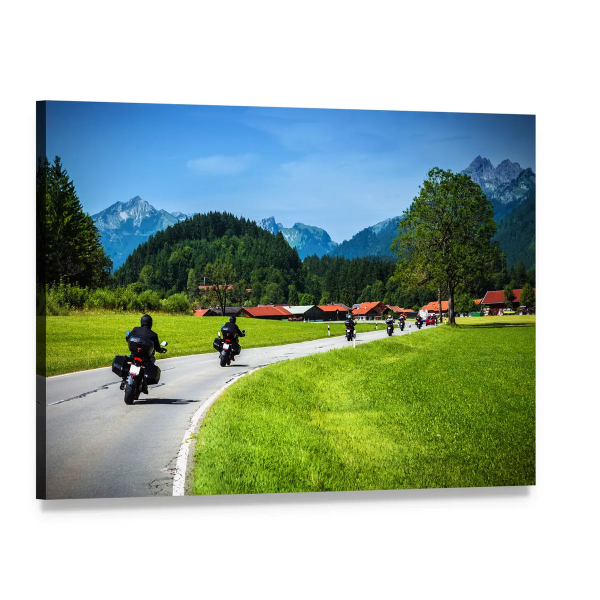 Motorcyclists on Winding Mountain Road Canvas Wall Art, single panel gallery wrapped canvas, angled product view