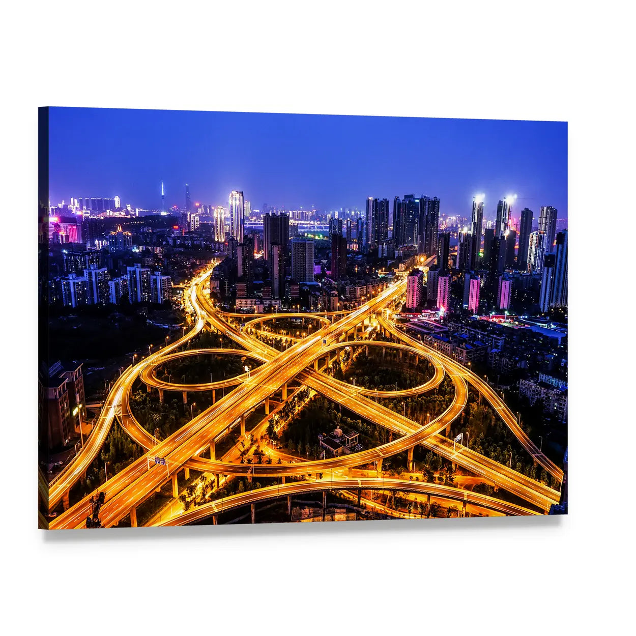 Night Traffic Interchange in Hanyang, Wuhan Canvas Wall Art, single panel gallery wrapped canvas, angled product view