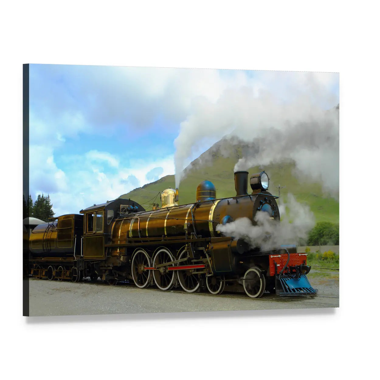 Historic Steam Locomotive in Motion Canvas Wall Art, single panel gallery wrapped canvas, angled product view