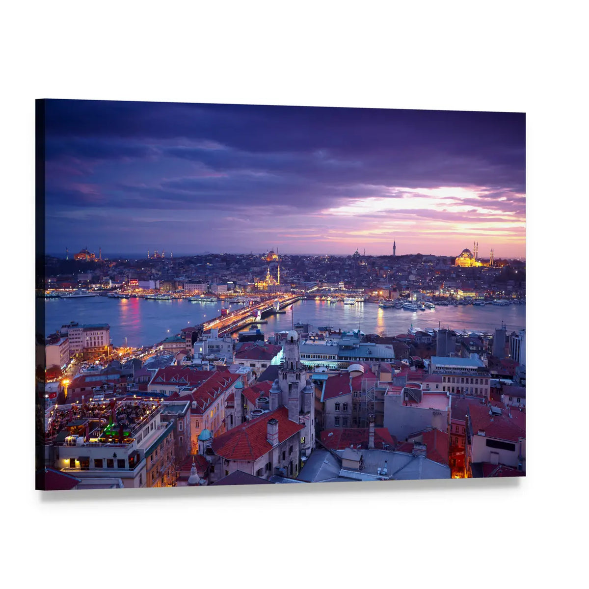 Istanbul At Sunset Canvas Wall Art, single panel gallery wrapped canvas, angled product view