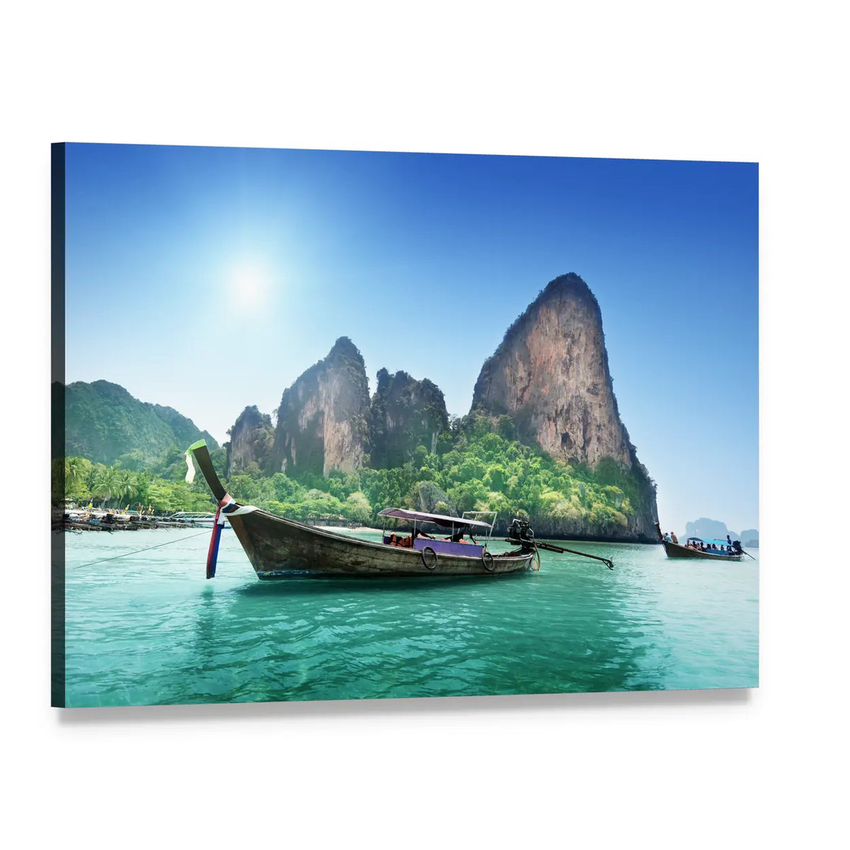 Thai Longtail Boat on Turquoise Shore Canvas Wall Art, single panel gallery wrapped canvas, angled product view