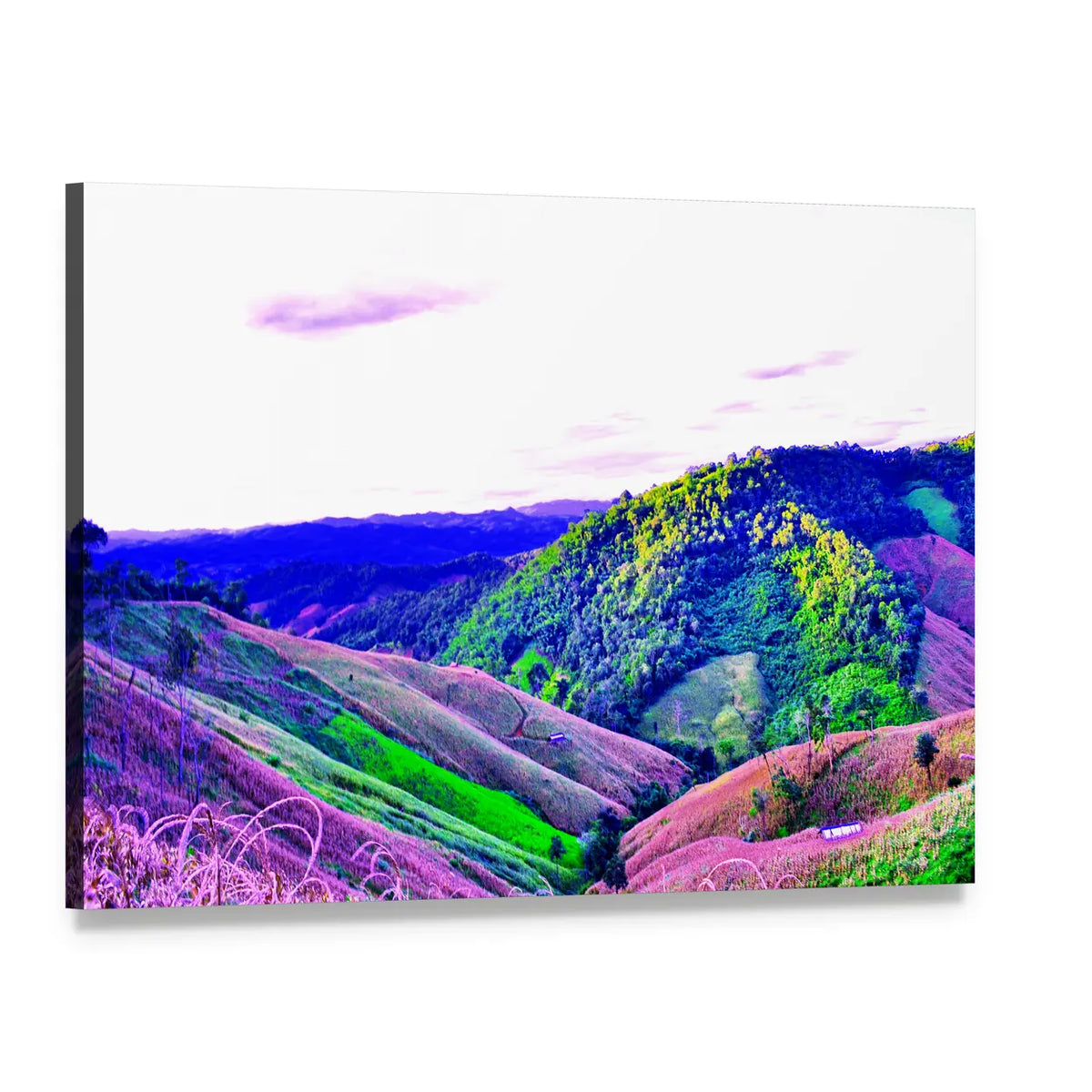 Dreamlike Swirling Hills, Mountains and Forest Canvas Wall Art, single panel gallery wrapped canvas, angled product view