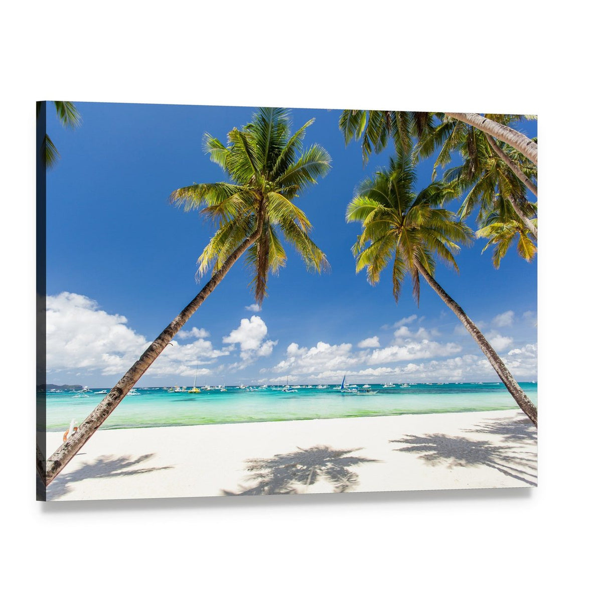 Tropical Beach with Palms in Bora Bora Canvas Wall Art, single panel gallery wrapped canvas, angled product view
