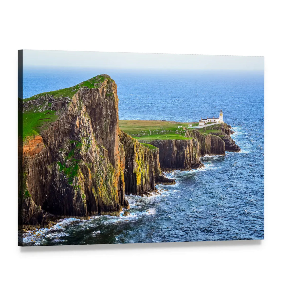 Neist Point Lighthouse on Coastal Cliffs Canvas Wall Art, single panel gallery wrapped canvas, angled product view