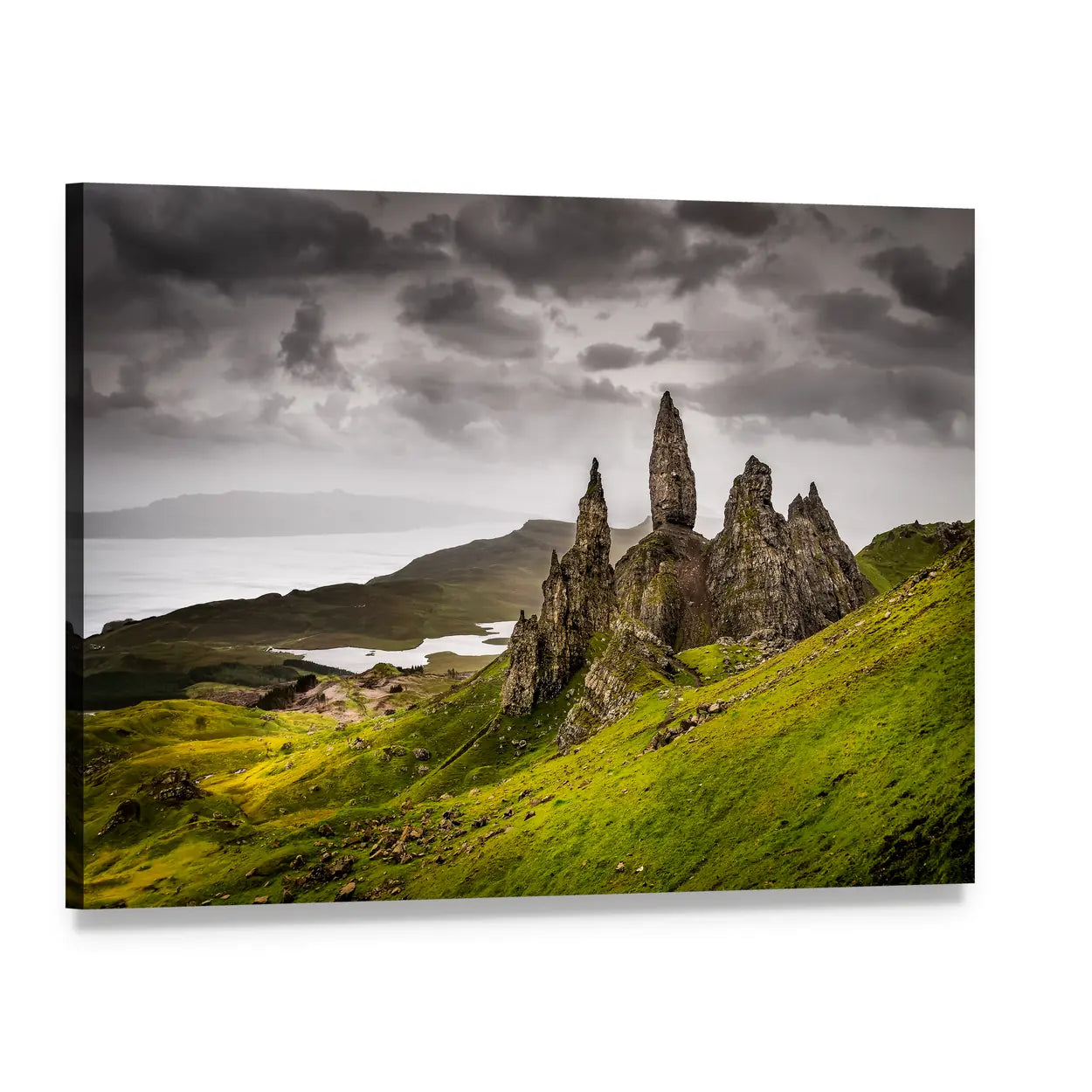 Storr Rock, Scotland Landscape Canvas Wall Art, single panel gallery wrapped canvas, angled product view