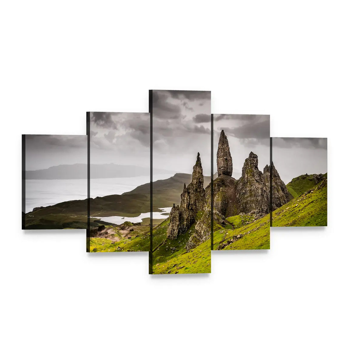 Storr Rock, Scotland Landscape Canvas Wall Art, 5 panel 5 Star layout gallery wrapped canvas set, angled product view