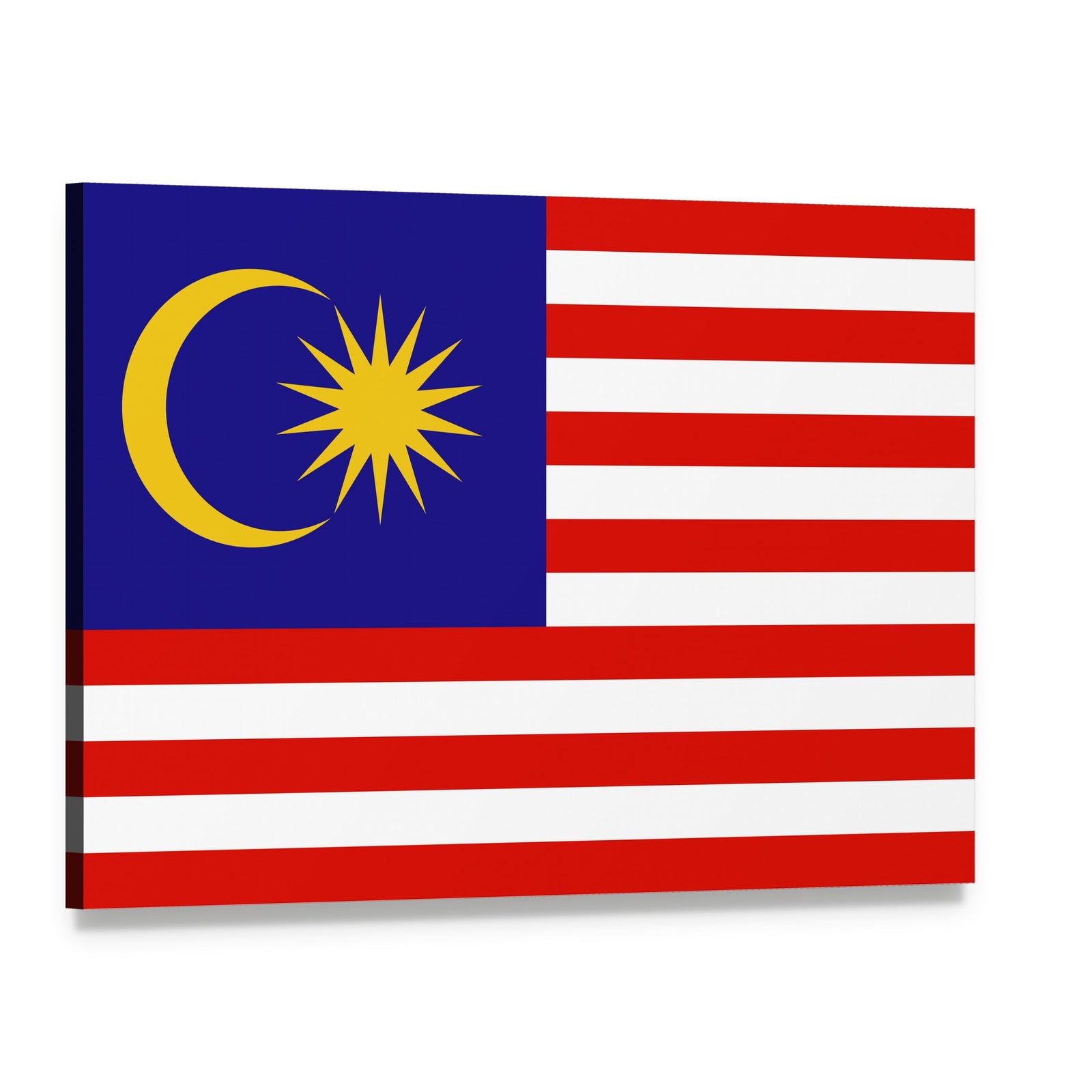 Malaysian Flag with Crescent and 14-point Star Canvas Wall Art, single panel gallery wrapped canvas, angled product view