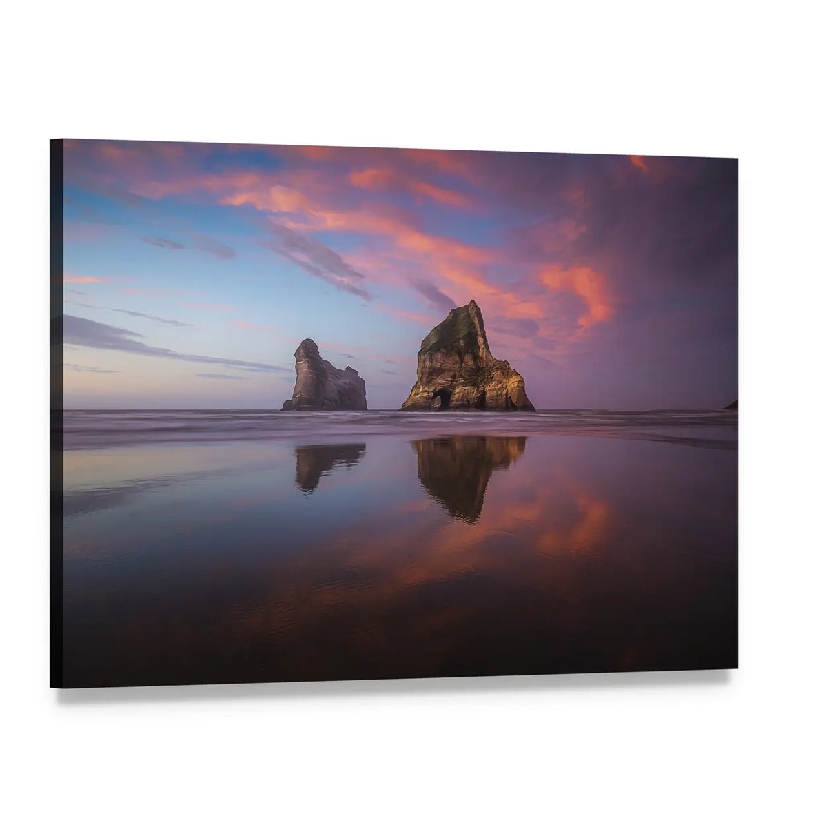 Sunrise At Wharariki Beach In New Zealand Canvas Wall Art, single panel gallery wrapped canvas, angled product view