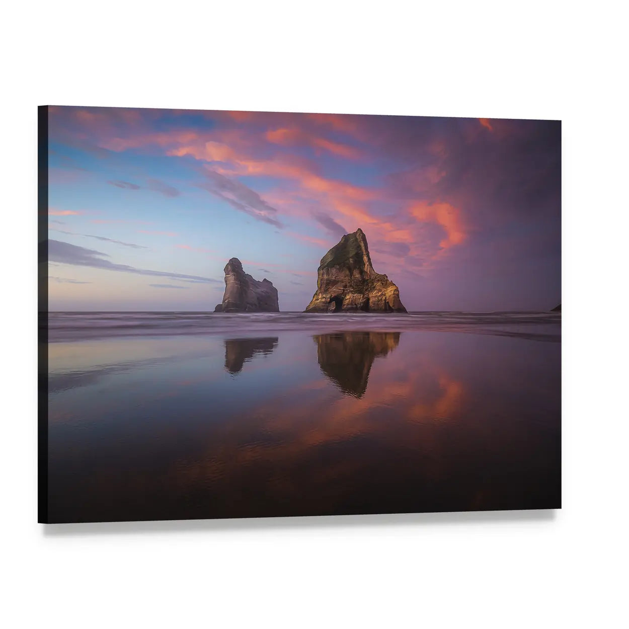 Sunrise At Wharariki Beach In New Zealand Canvas Wall Art, single panel gallery wrapped canvas, angled product view