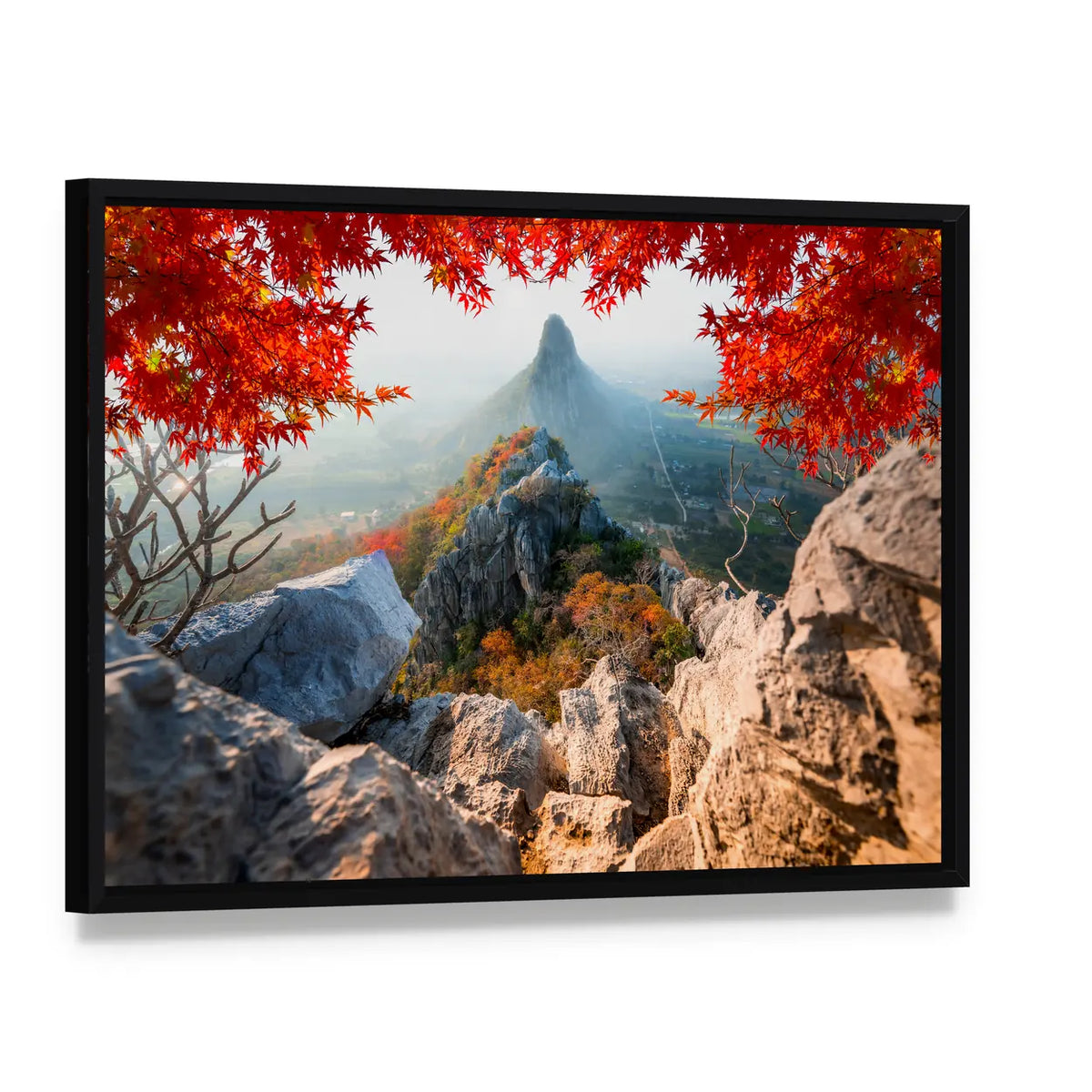 Scenic Khao No Nakhon Sawan Mountain In Thailand Canvas Wall Art, framed canvas in a black floater frame, angled product view