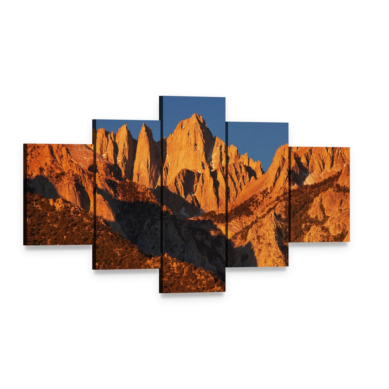 Mount Whitney at Golden Hour Canvas Wall Art, 5 panel 5 Star layout gallery wrapped canvas set, angled product view
