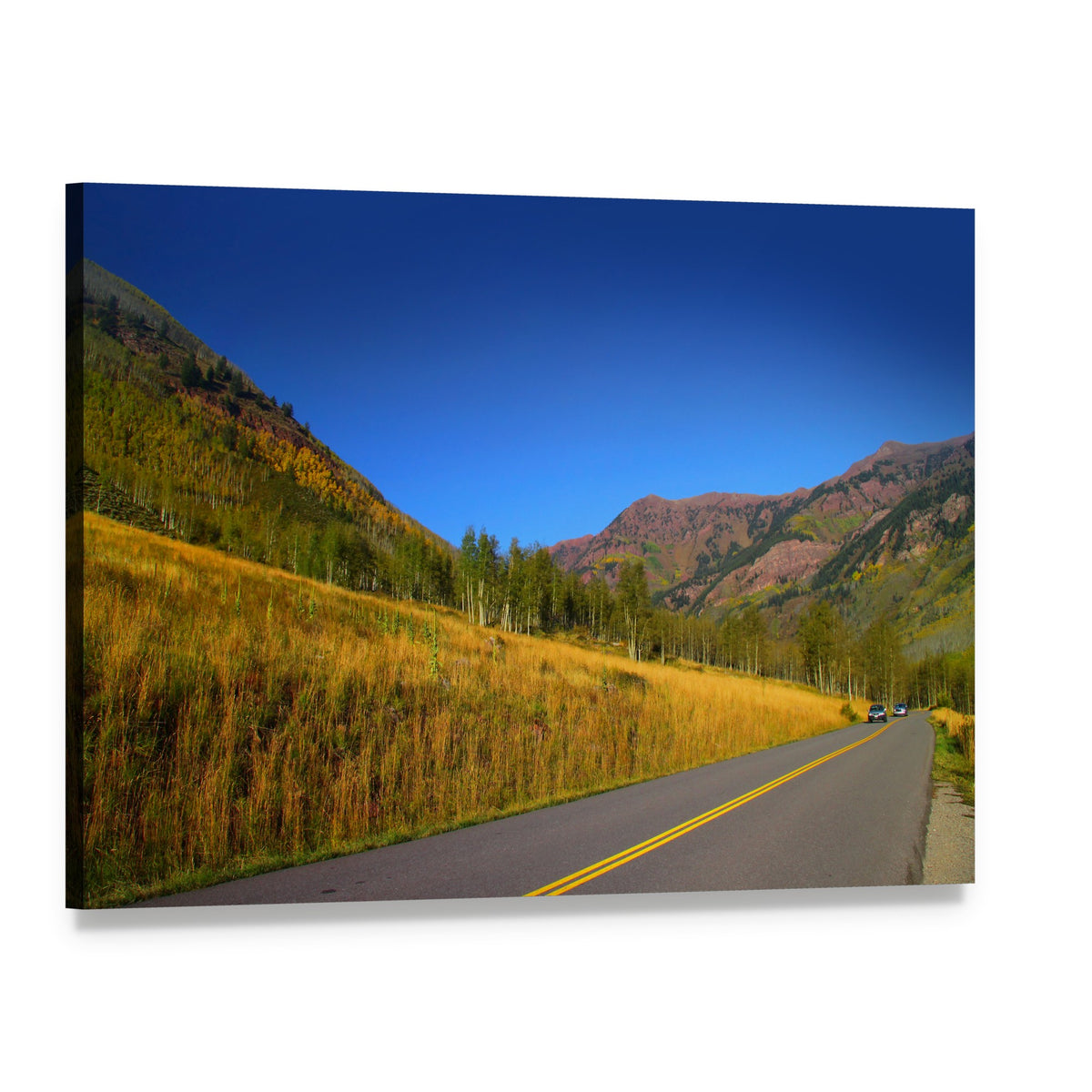Scenic Autumn Drive in Colorado Canvas Wall Art, single panel gallery wrapped canvas, angled product view