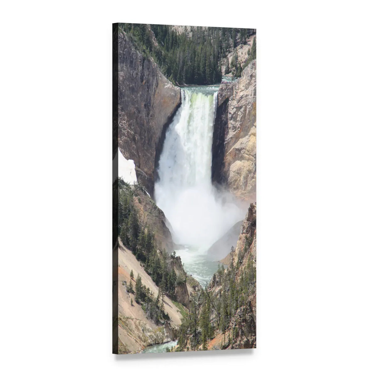 Yellowstone Falls Over Deep Canyon Vertical Canvas Wall Art, 1 panel 1 Vertical layout gallery wrapped canvas set, angled product view