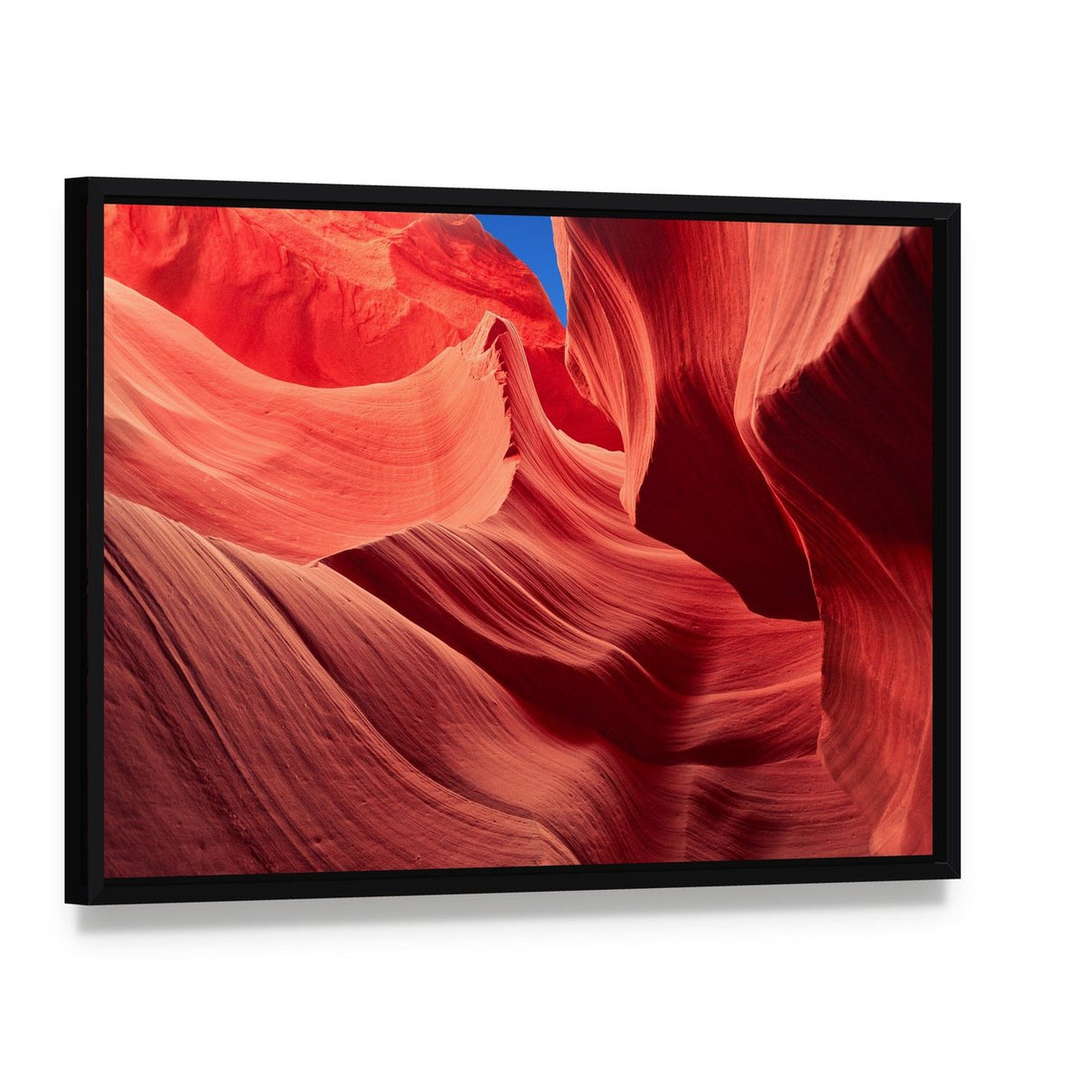 Antelope Canyon Grand Canyon Arizona Canvas Wall Art, framed canvas in a black floater frame, angled product view