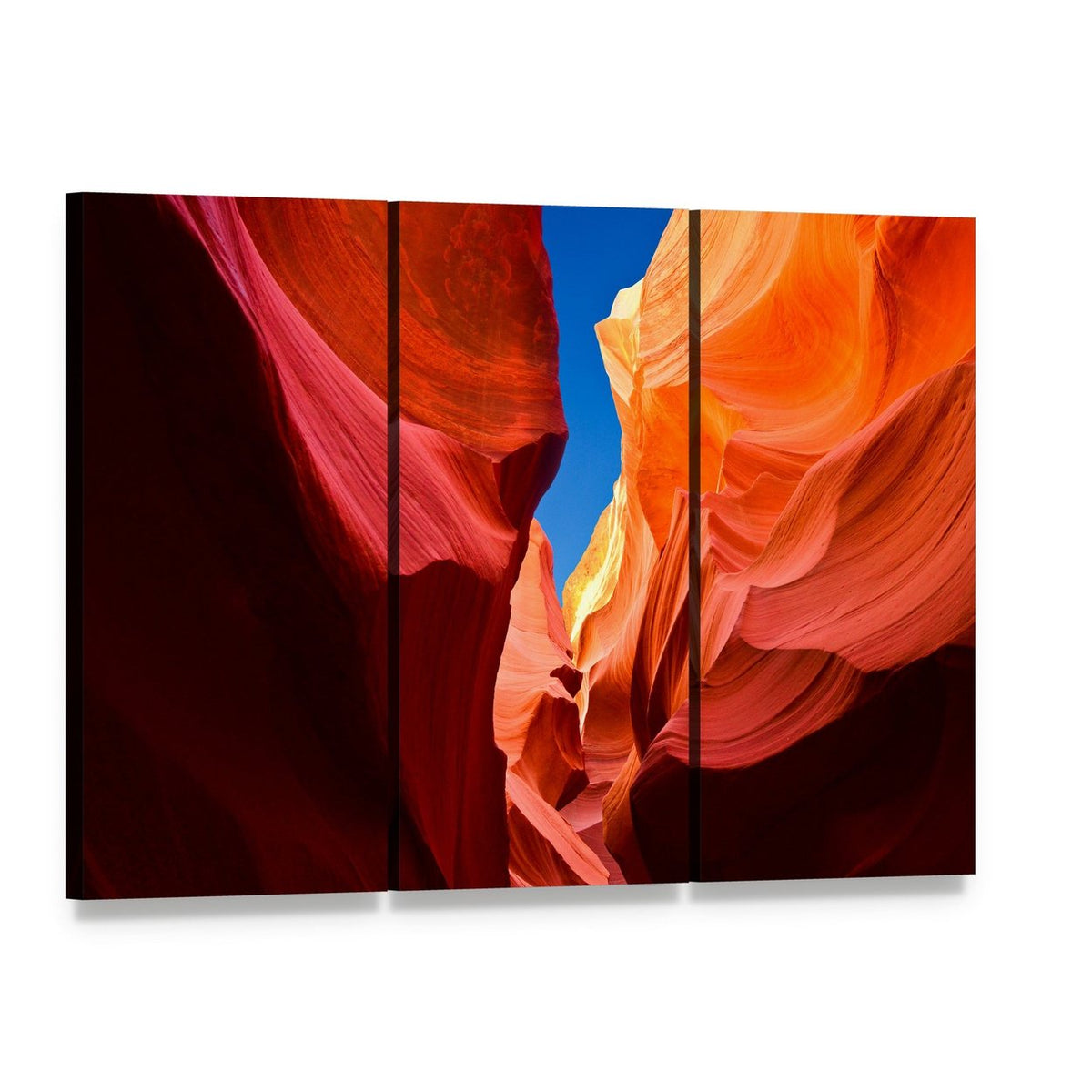 Antelope Canyon Arizona Canvas Wall Art, 3 panel 3 Horizontal layout gallery wrapped canvas set, angled product view