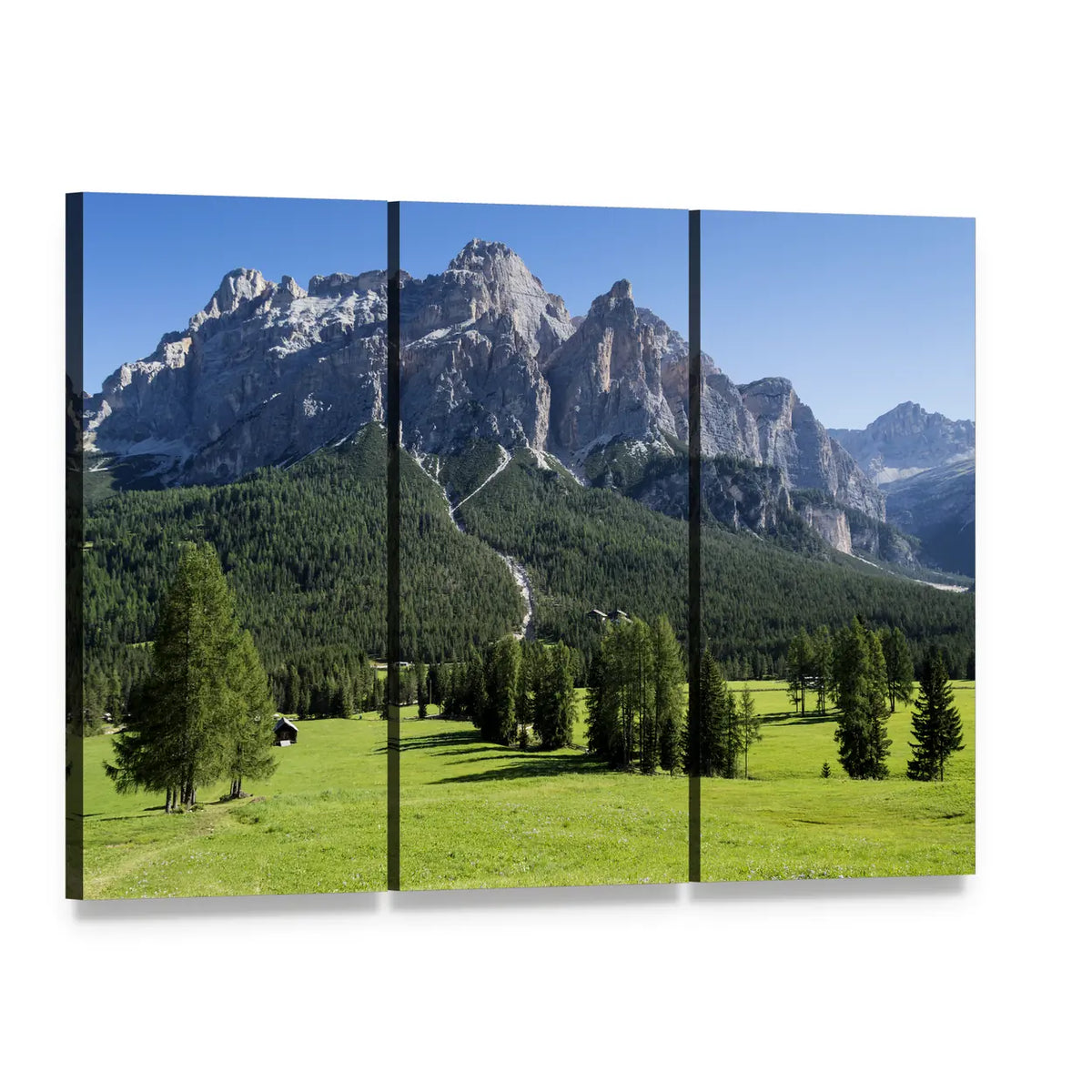 View of Mount Alta Badia Canvas Wall Art, 3 panel 3 Horizontal layout gallery wrapped canvas set, angled product view