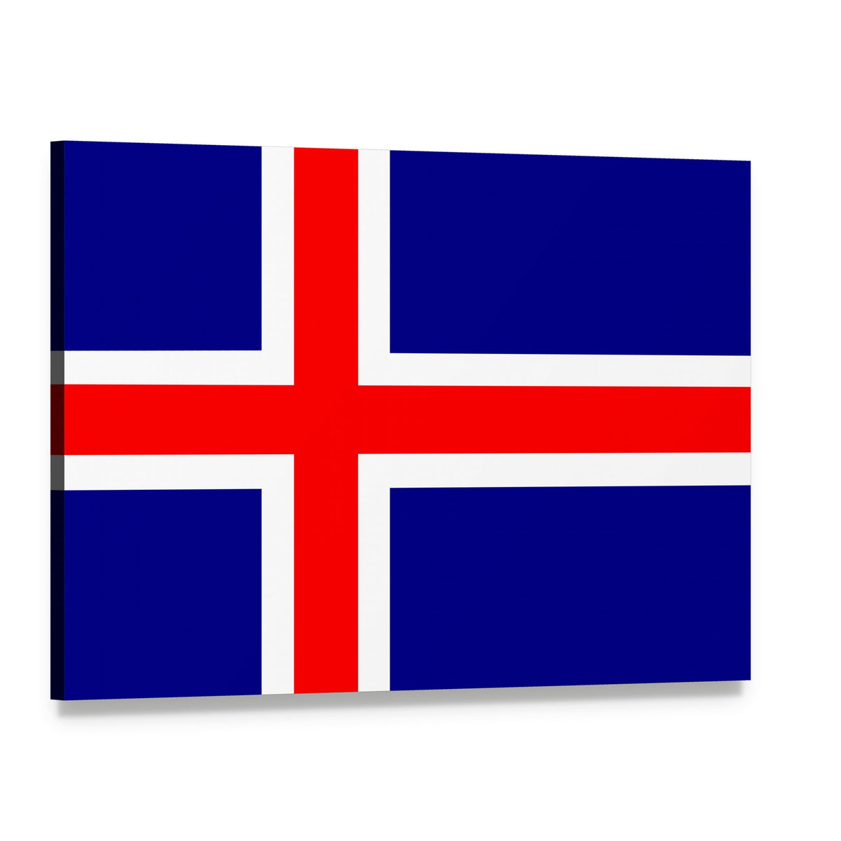 Modern Geometric Icelandic Flag Canvas Wall Art, single panel gallery wrapped canvas, angled product view