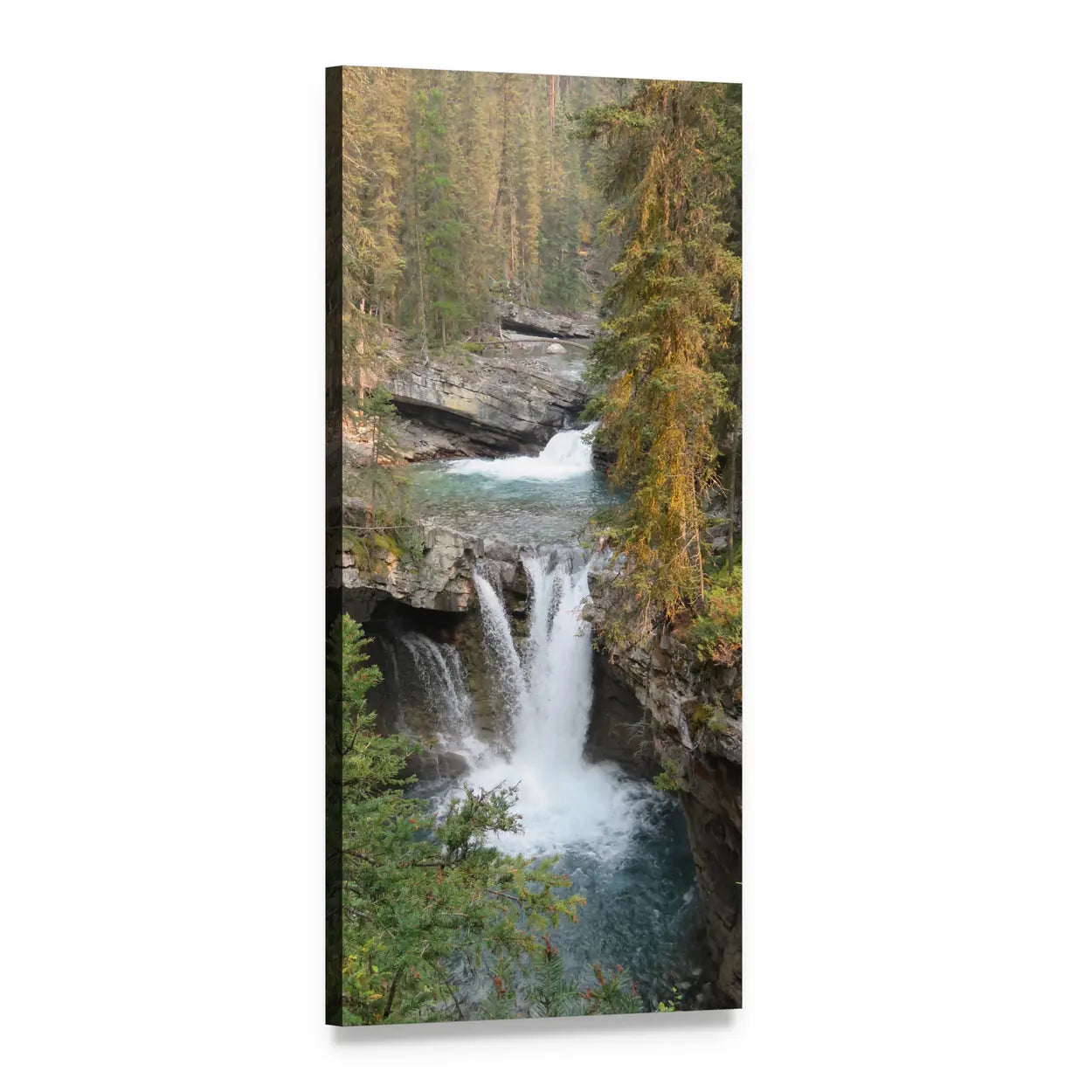 Waterfall in Alberta, Canada Vertical Canvas Wall Art, 1 panel 1 Vertical layout gallery wrapped canvas set, angled product view