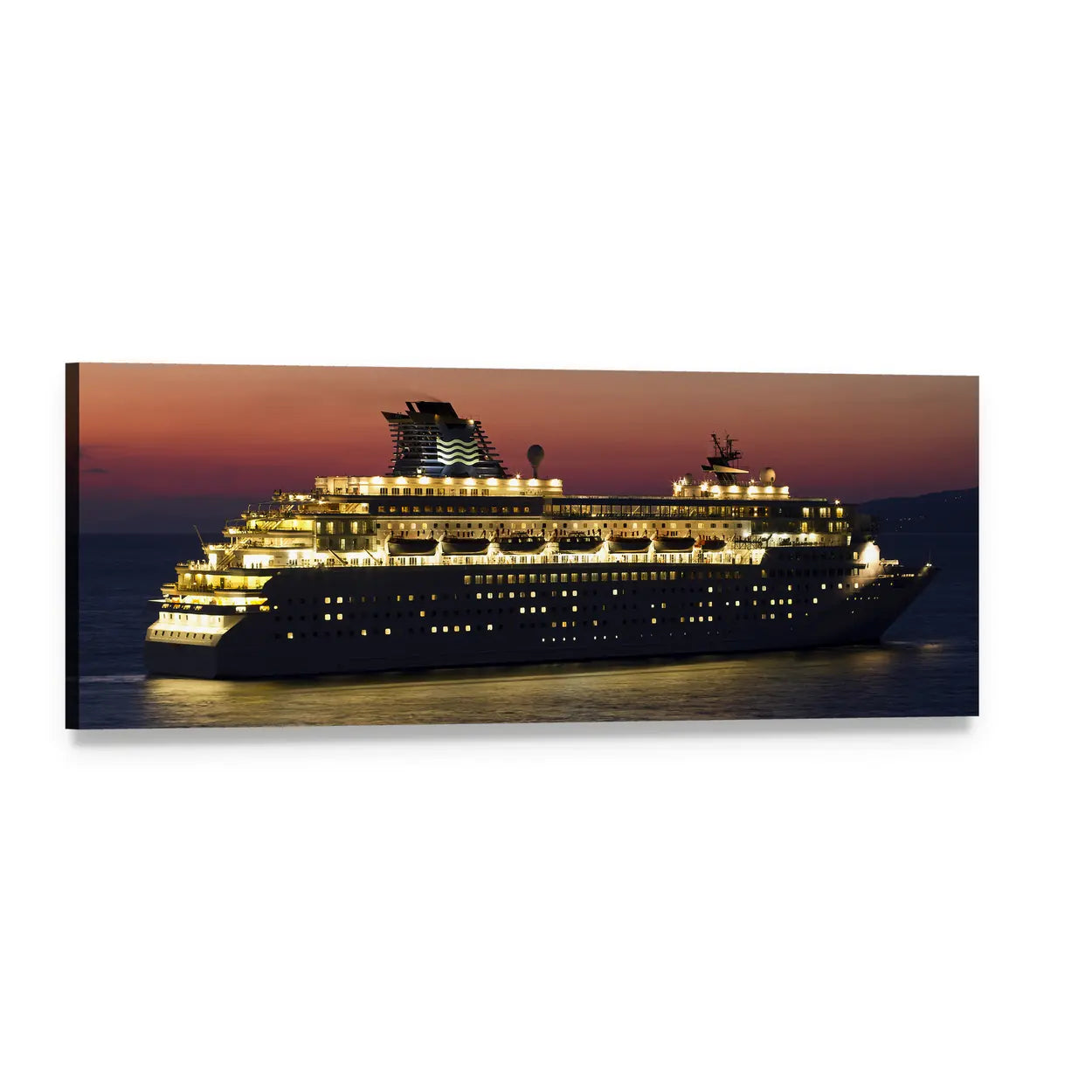 Cruise Ship at Dusk Panoramic Canvas Wall Art, single panel gallery wrapped canvas, angled product view