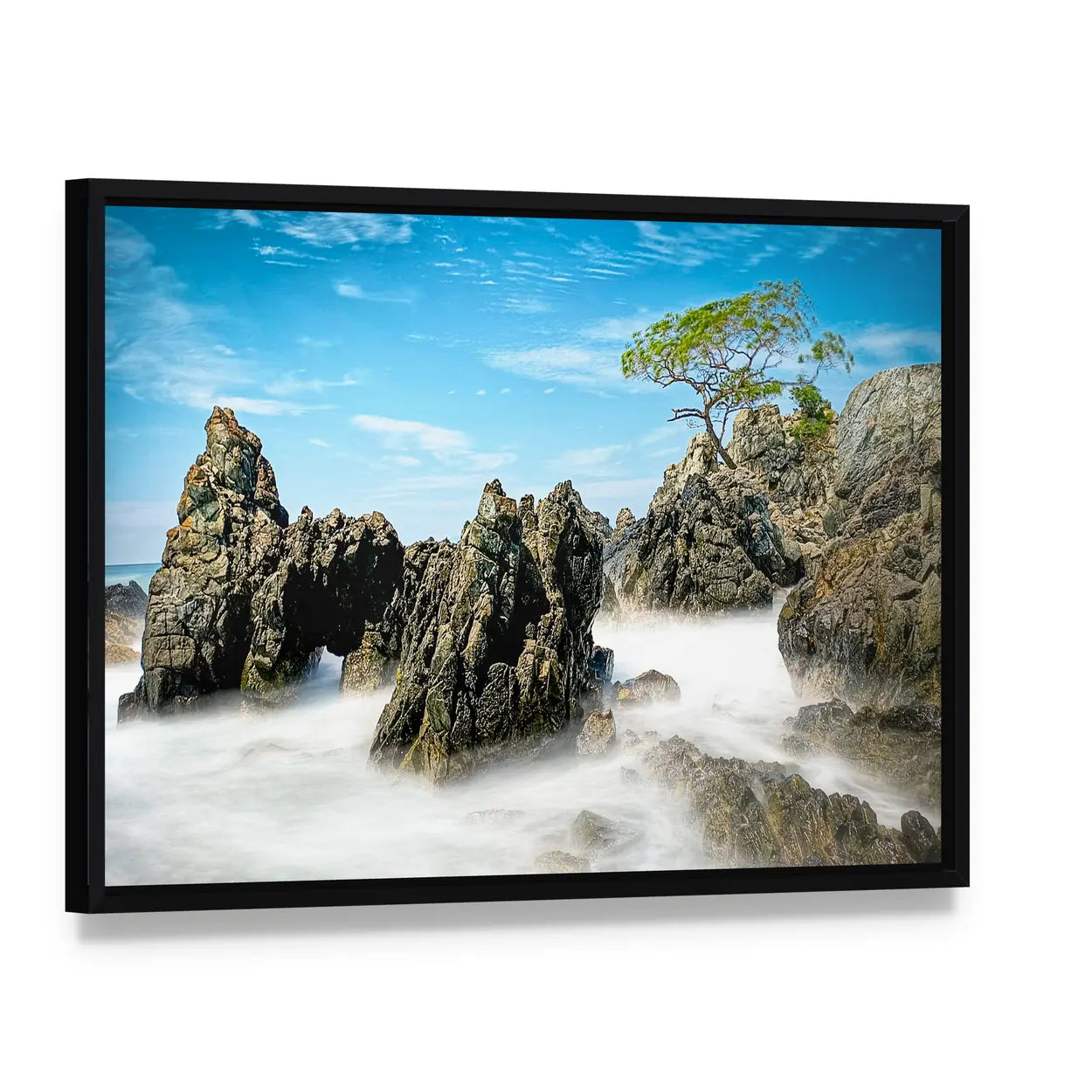 Karang Bebay Beach, Lampung Indonesia Canvas Wall Art, framed canvas in a black floater frame, angled product view
