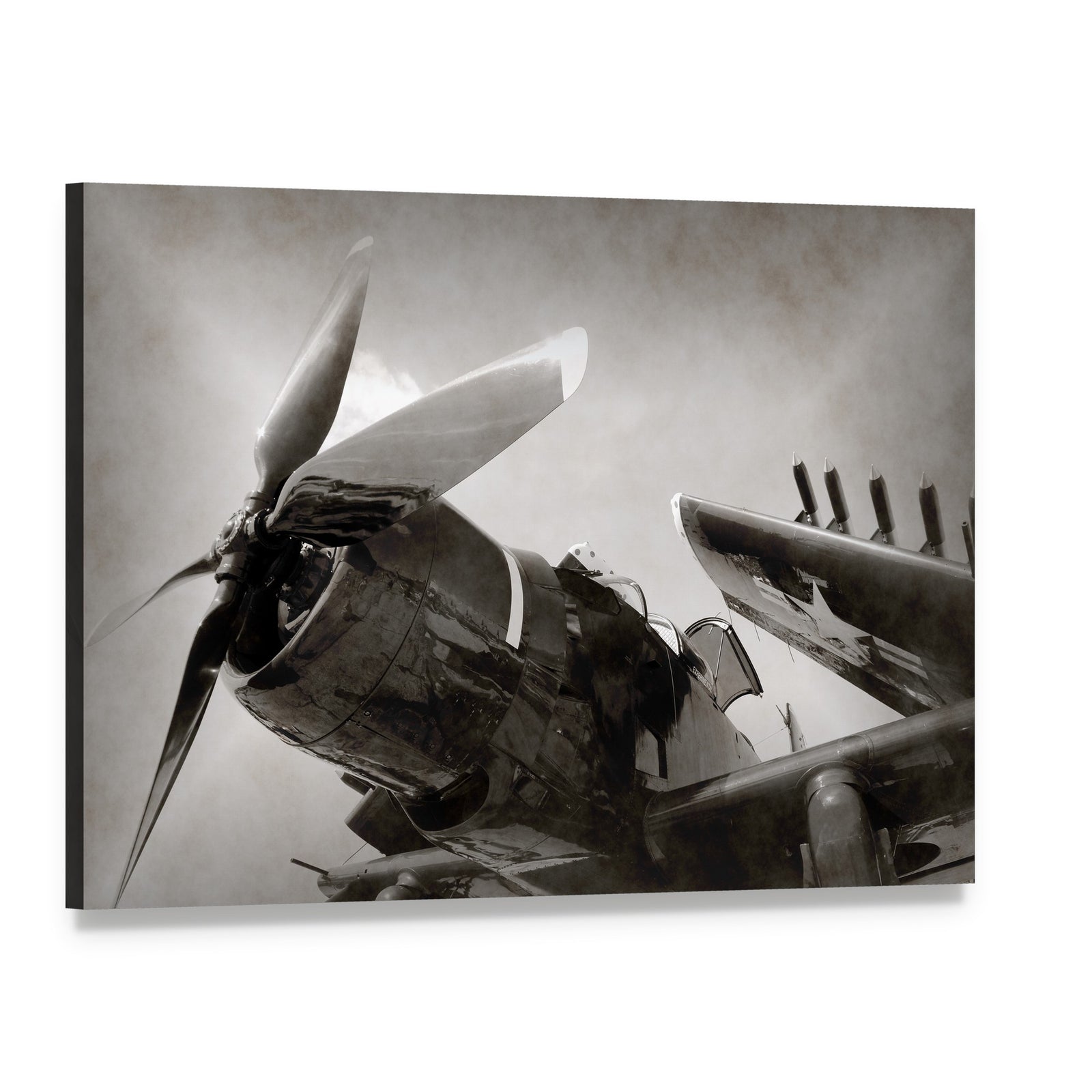 World War Ii Navy Fighter Plane with Folded Wings Canvas Wall Art, single panel gallery wrapped canvas, angled product view