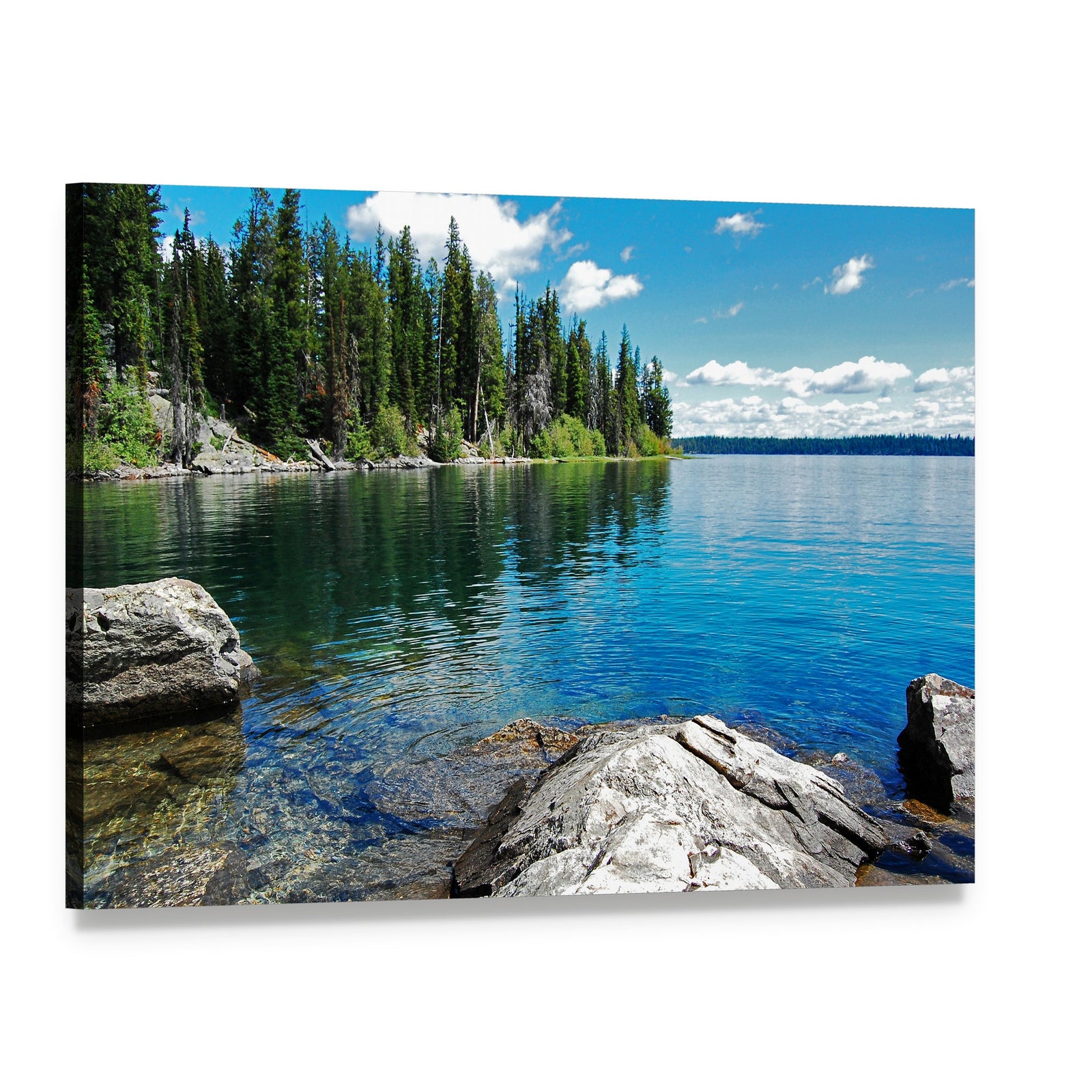 Serene Landscape with Lake Canvas Wall Art, single panel gallery wrapped canvas, angled product view