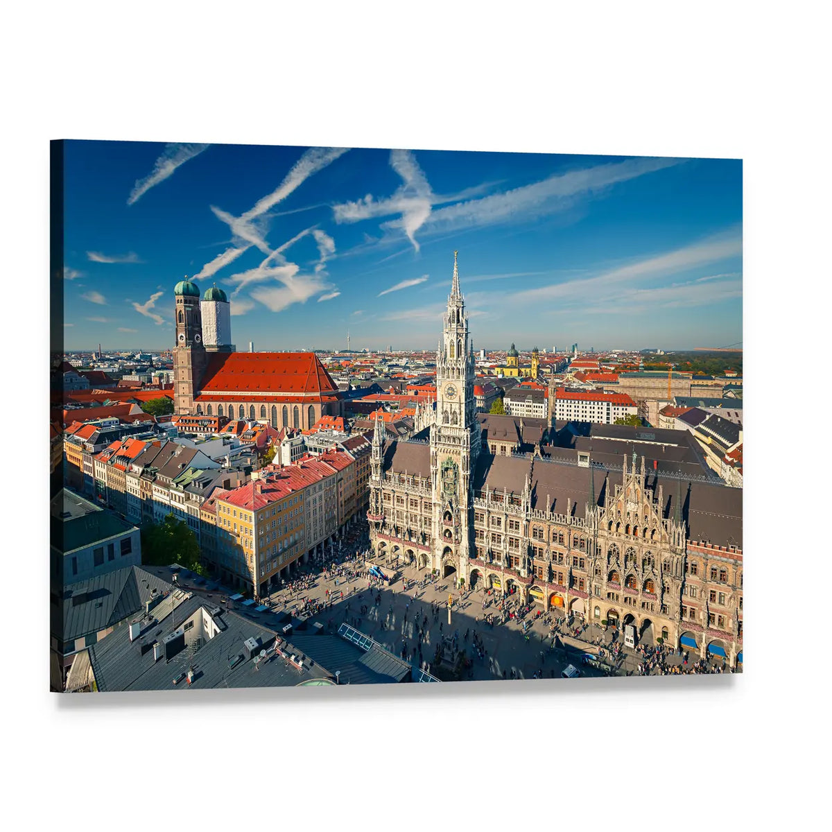 Aerial View of Marienplatz, Munich Canvas Wall Art, single panel gallery wrapped canvas, angled product view