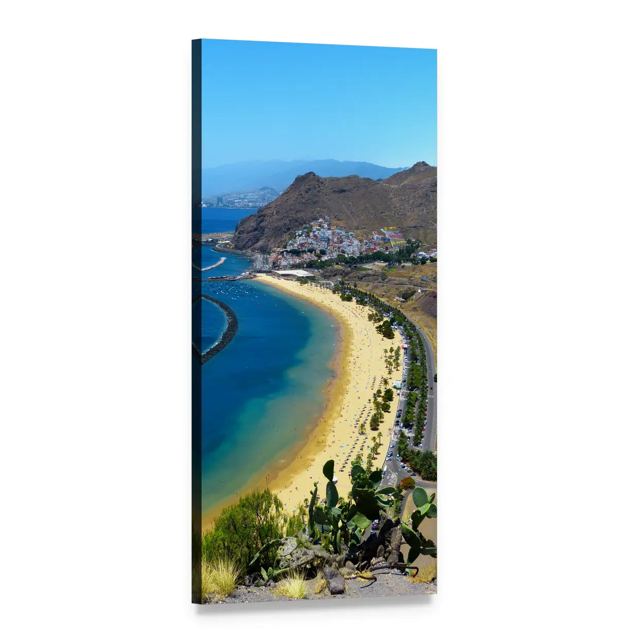 Tenerife Beach with Hillside Village Vertical Canvas Wall Art, 1 panel 1 Vertical layout gallery wrapped canvas set, angled product view