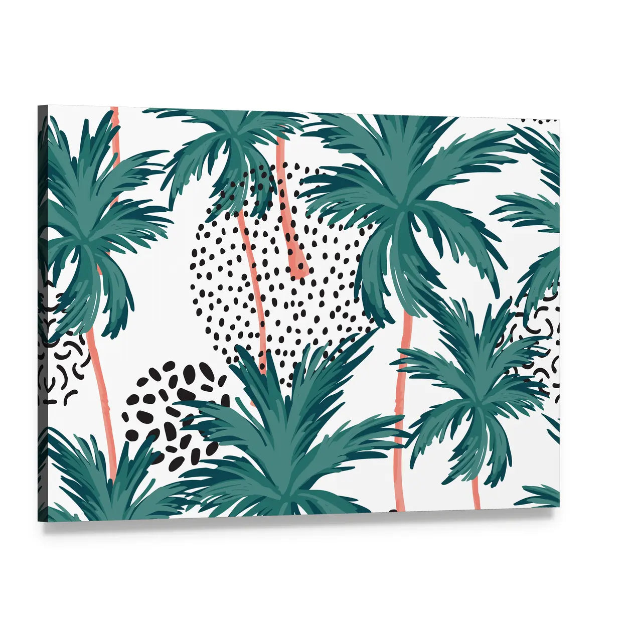 Teal Palm Fronds Pattern Canvas Wall Art, single panel gallery wrapped canvas, angled product view