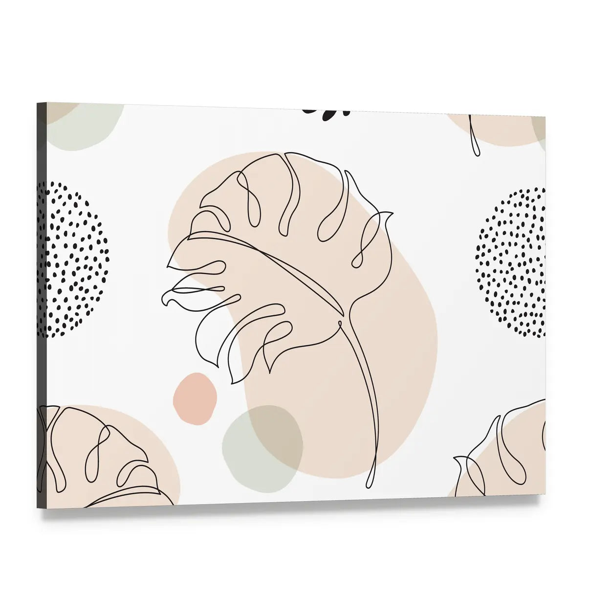 Seamless Monstera Leaf Pattern Canvas Wall Art, single panel gallery wrapped canvas, angled product view