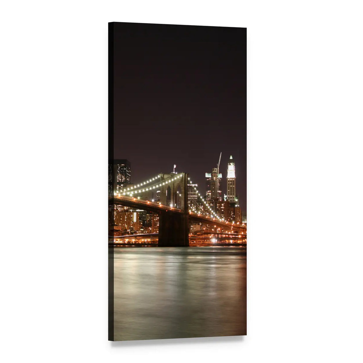 Night View of Manhattan Skyline Vertical Canvas Wall Art, 1 panel 1 Vertical layout gallery wrapped canvas set, angled product view