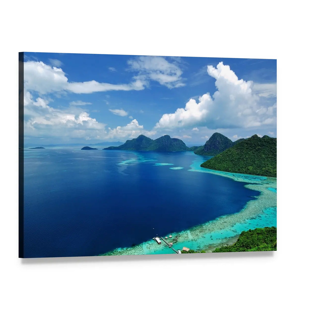 Aerial View of Tropical Islands and Coral Reef Canvas Wall Art, single panel gallery wrapped canvas, angled product view