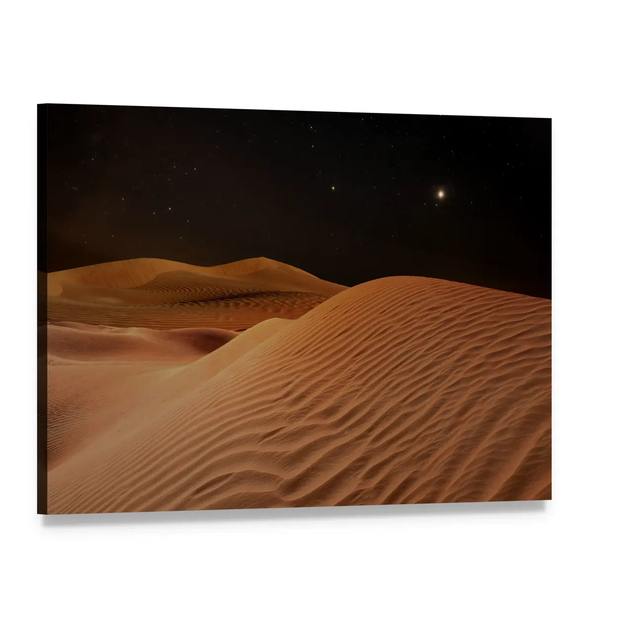 Sandy Desert Under Starry Night Sky Canvas Wall Art, single panel gallery wrapped canvas, angled product view
