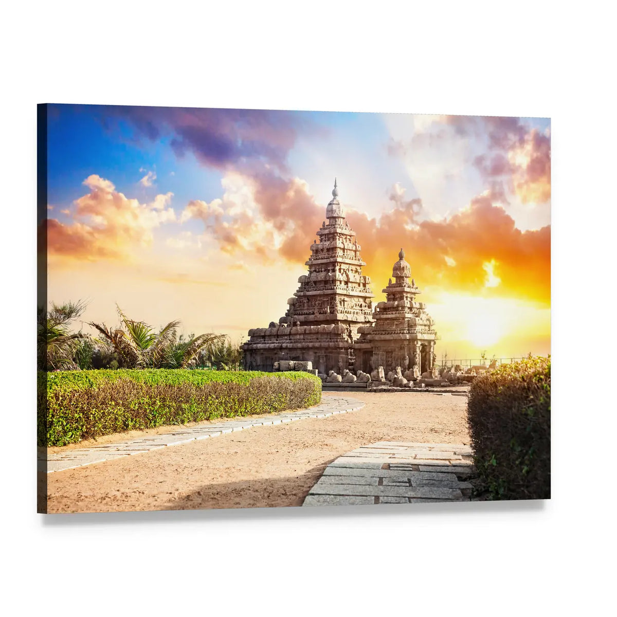Shore Temple at Mamallapuram, India Canvas Wall Art, single panel gallery wrapped canvas, angled product view