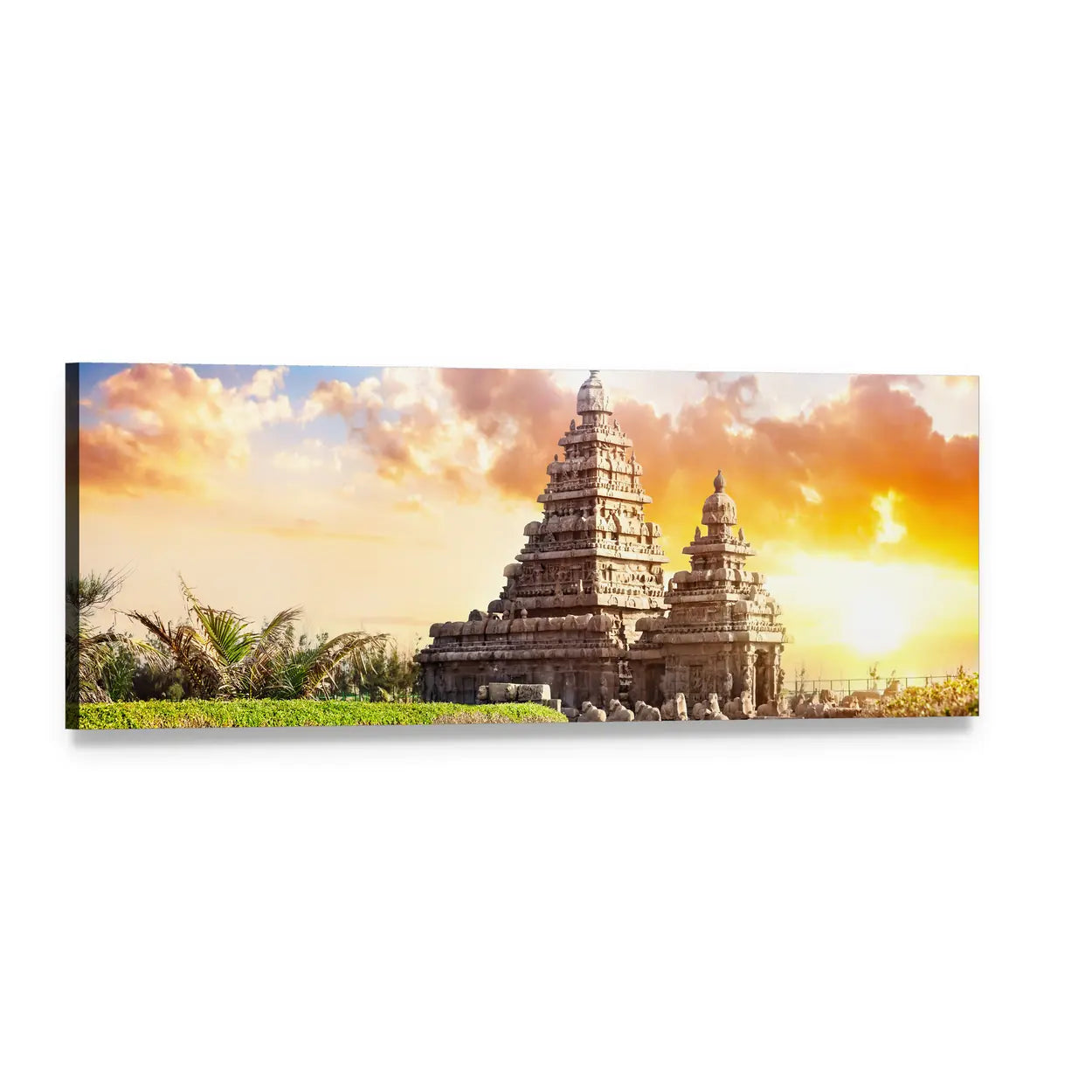 Shore Temple at Mamallapuram Panoramic Canvas Wall Art, single panel gallery wrapped canvas, angled product view
