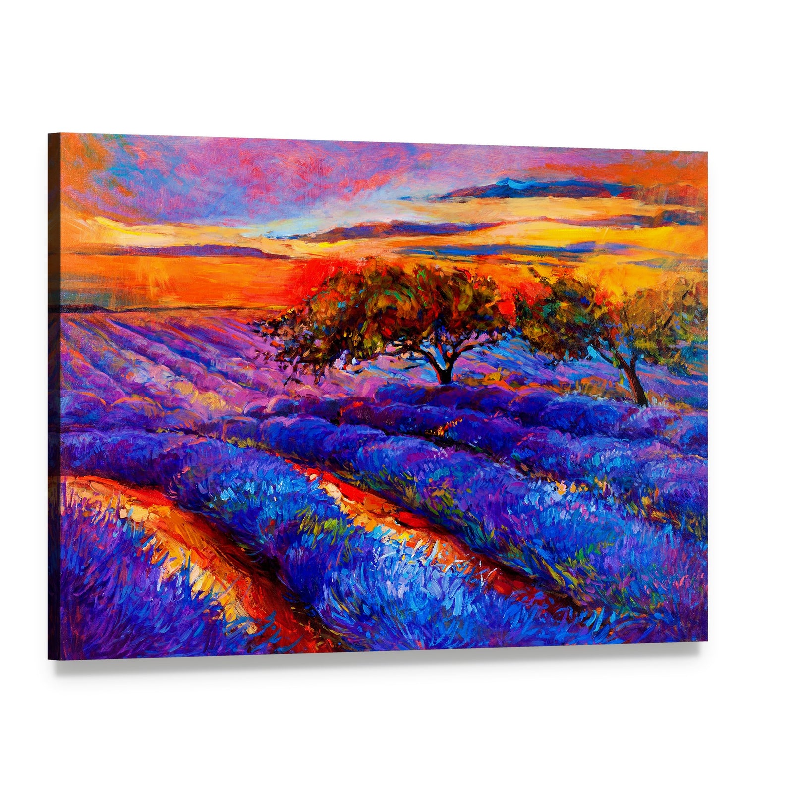 Lavender Fields Oil Painting Canvas Wall Art, single panel gallery wrapped canvas, angled product view