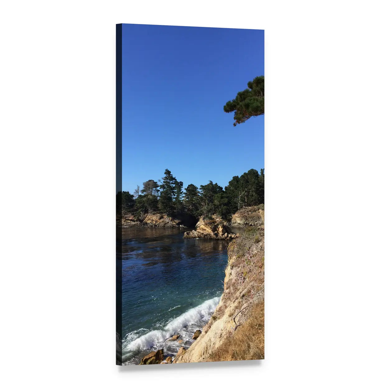 Monterey Coastline with Trees Vertical Canvas Wall Art, 1 panel 1 Vertical layout gallery wrapped canvas set, angled product view