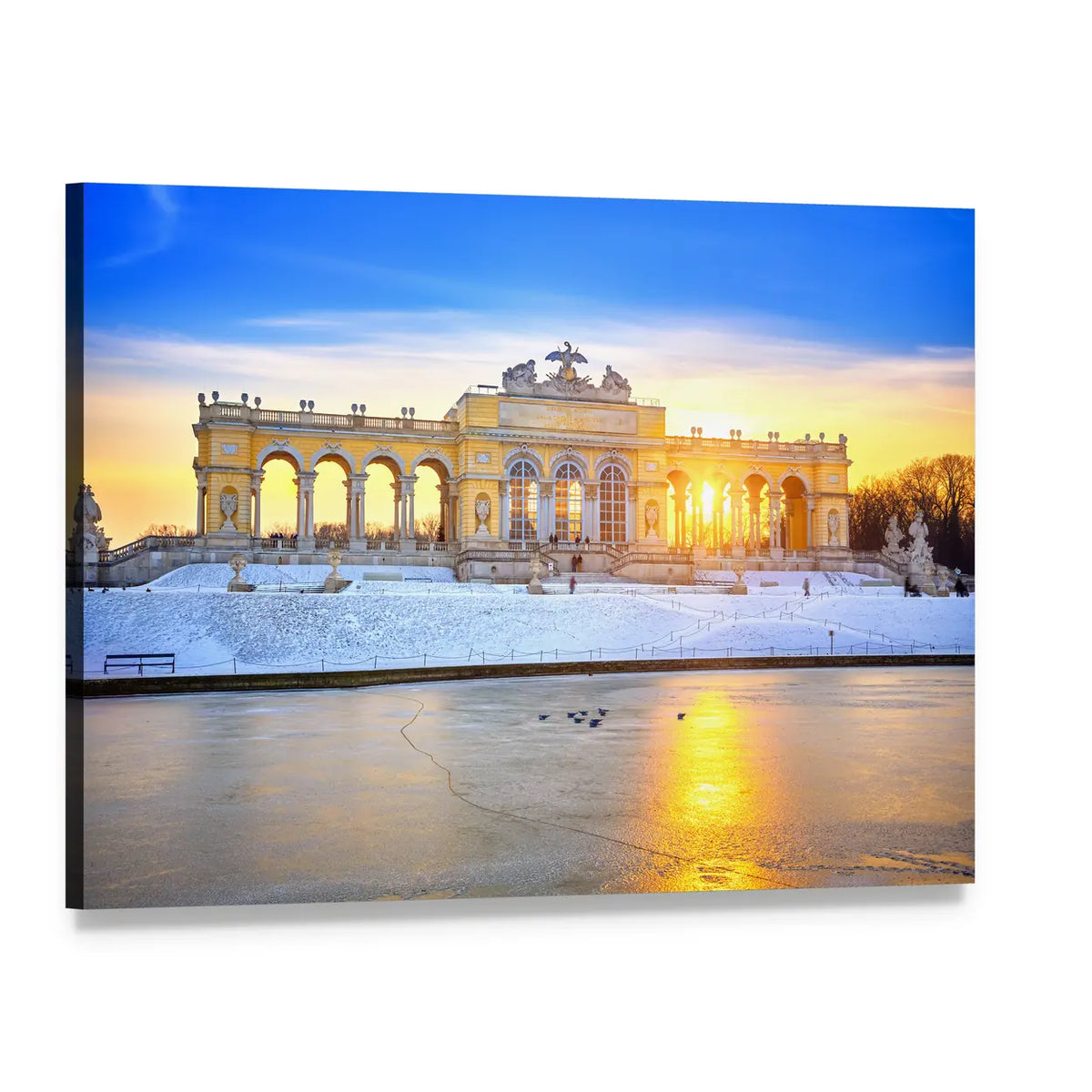 Gloriette in Winter Sunset Canvas Wall Art, single panel gallery wrapped canvas, angled product view