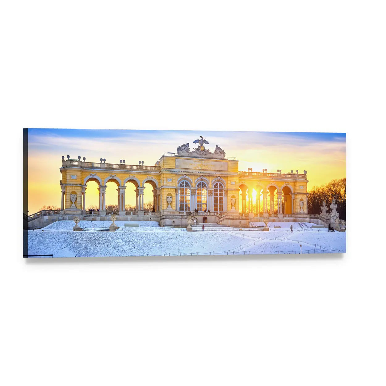 Gloriette at Schönbrunn Palace, Winter Sunset Panoramic Canvas Wall Art, single panel gallery wrapped canvas, angled product view