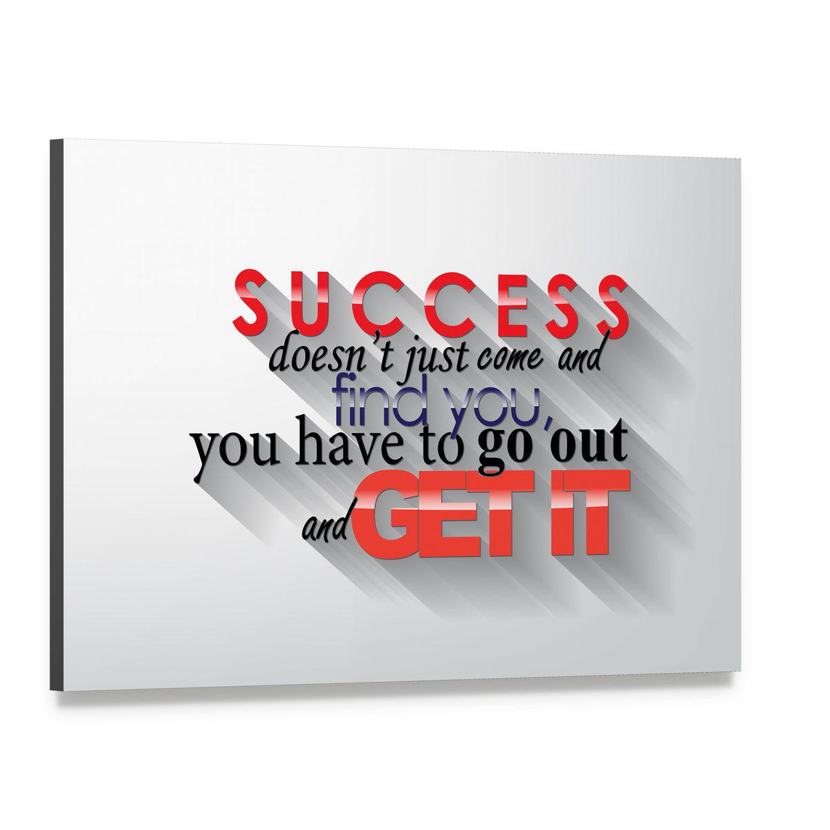 Success Doesn't Just Come Quote Canvas Wall Art, single panel gallery wrapped canvas, angled product view