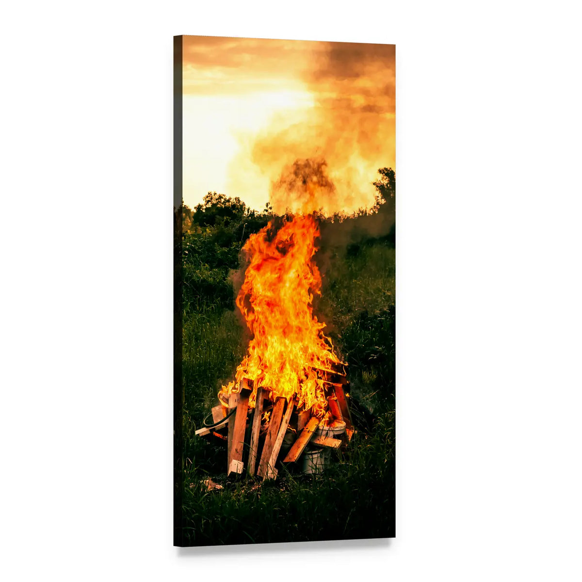 Bonfire at Camp Vertical Canvas Wall Art, 1 panel 1 Vertical layout gallery wrapped canvas set, angled product view
