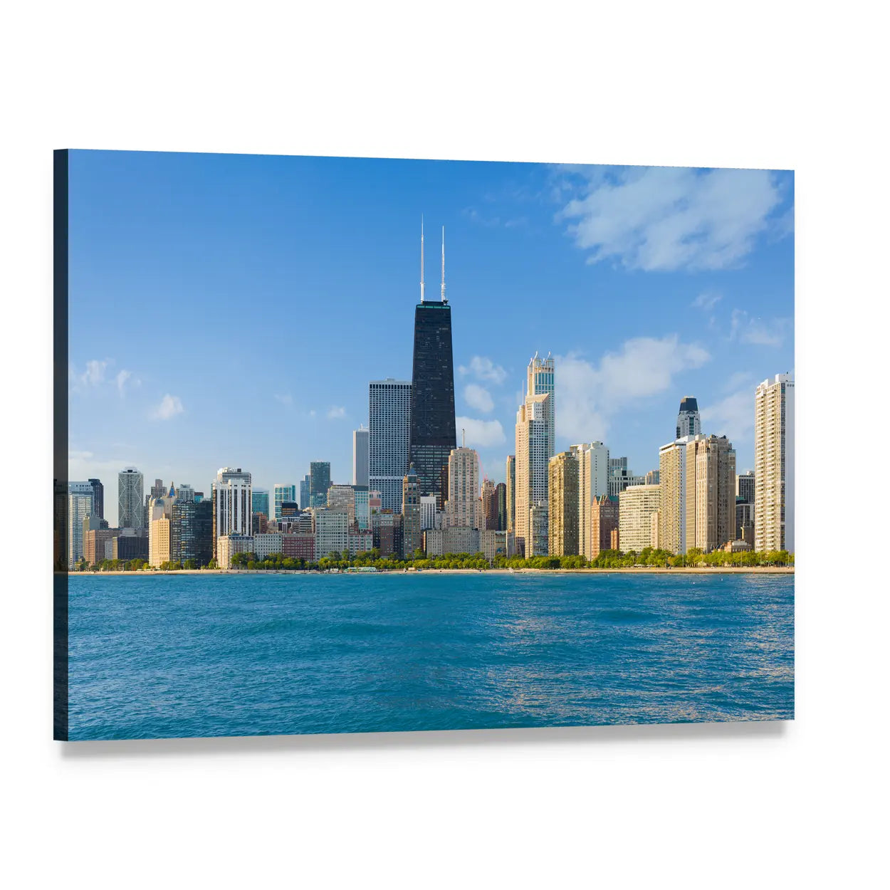 Chicago Skyline with John Hancock Center Canvas Wall Art, single panel gallery wrapped canvas, angled product view