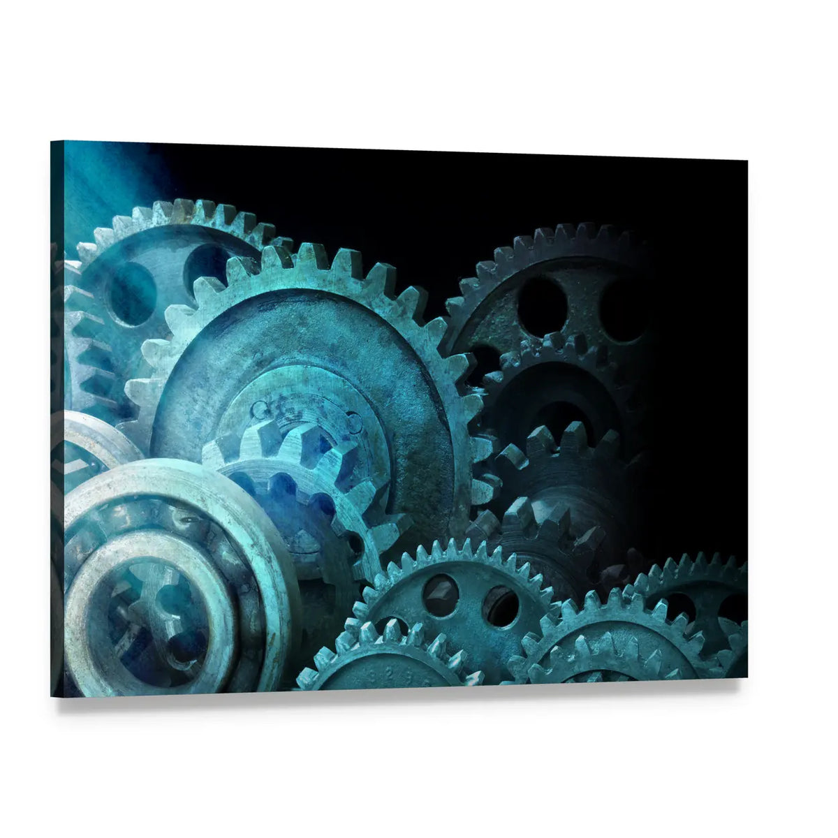 Industrial Cogs Gears Canvas Wall Art, single panel gallery wrapped canvas, angled product view