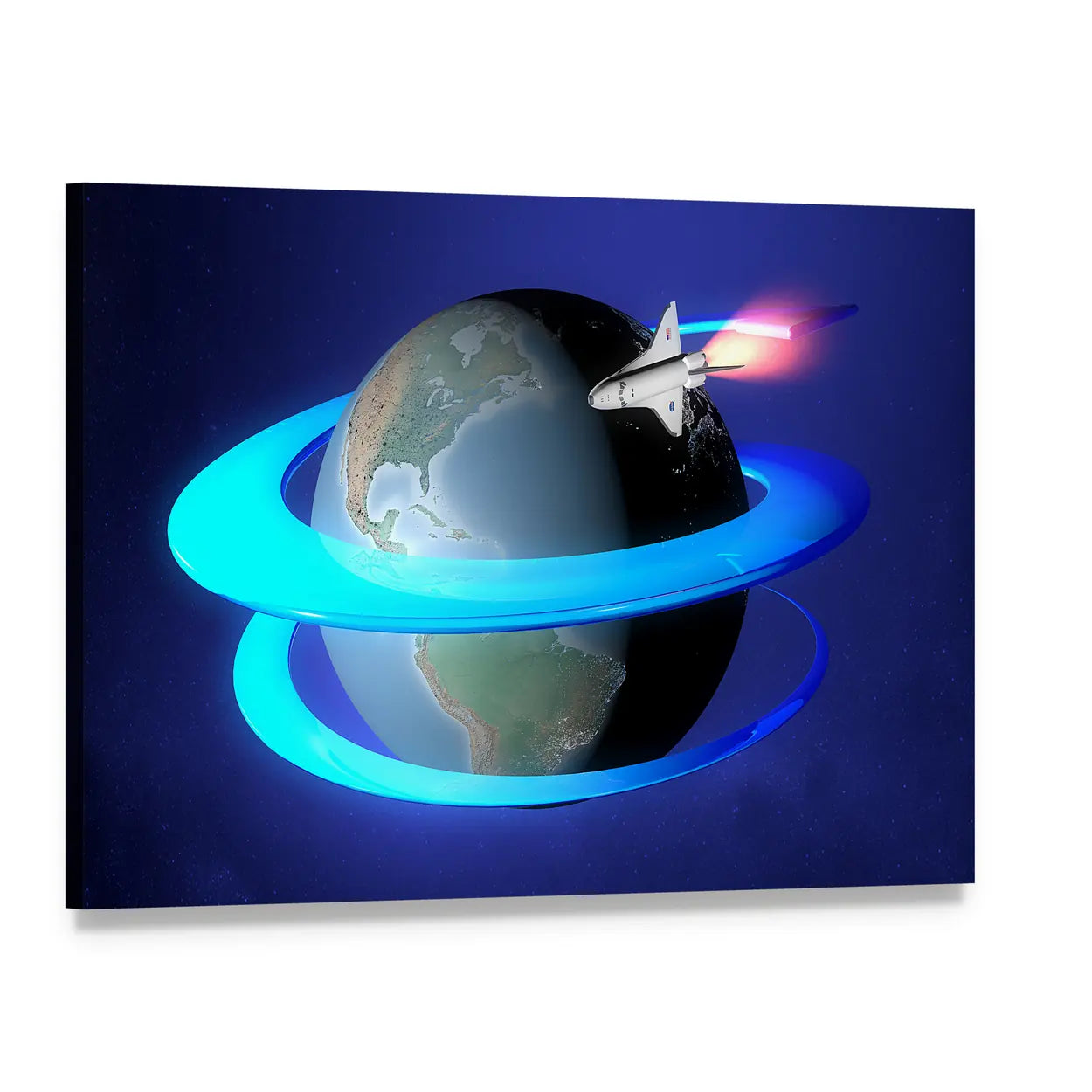 Space Shuttle Orbiting Earth Canvas Wall Art, single panel gallery wrapped canvas, angled product view