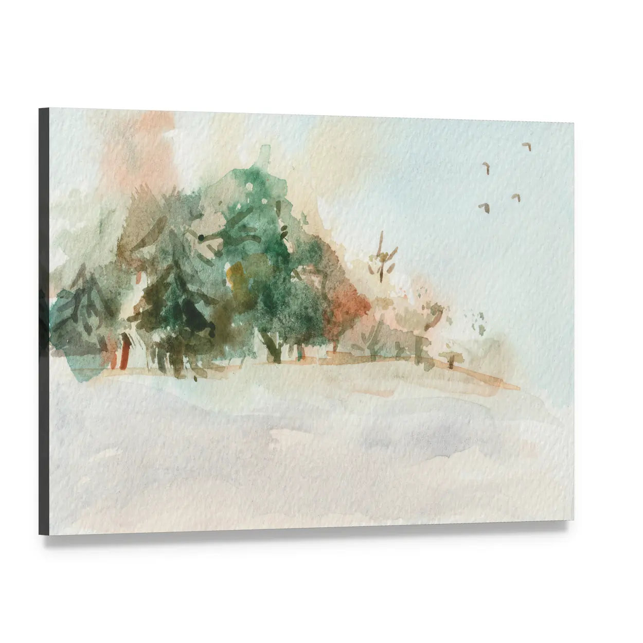 Misty Morning Landscape with Trees Canvas Wall Art, single panel gallery wrapped canvas, angled product view