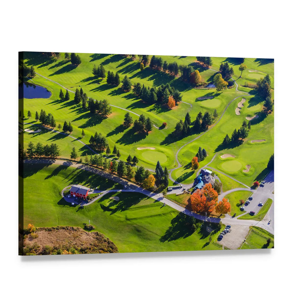 Aerial View of Golf Course in Fall Canvas Wall Art, single panel gallery wrapped canvas, angled product view