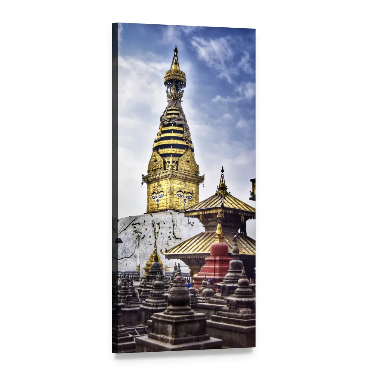 Monkey Temple Stupa in Nepal Vertical Canvas Wall Art, 1 panel 1 Vertical layout gallery wrapped canvas set, angled product view
