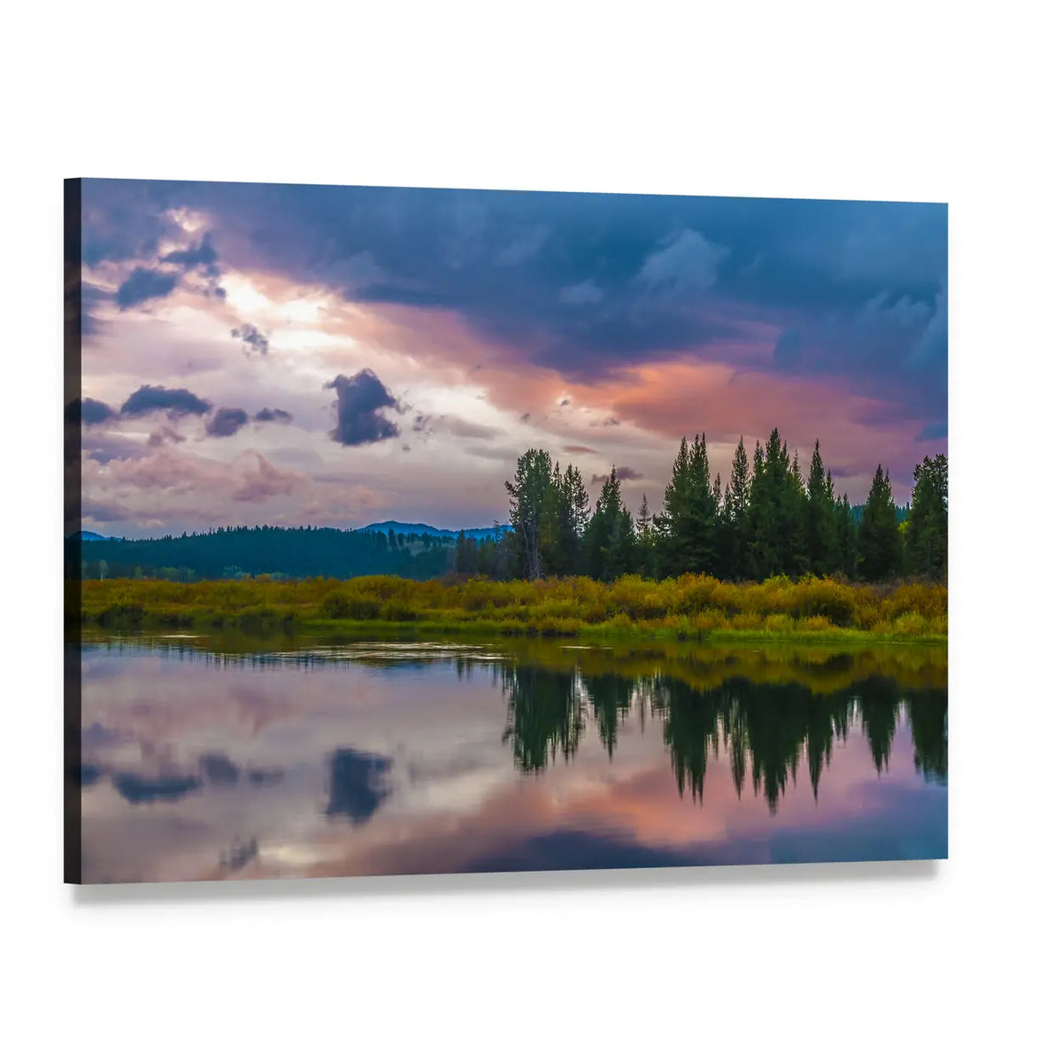 Oxbow Bend Sunset Canvas Wall Art, single panel gallery wrapped canvas, angled product view